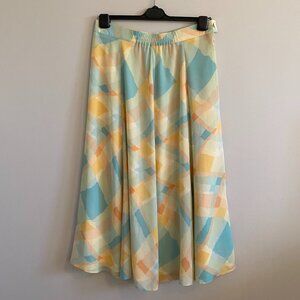 Vintage Skirt 1980s Pastel Print Maxi with Wide Pleats and A-line Shape